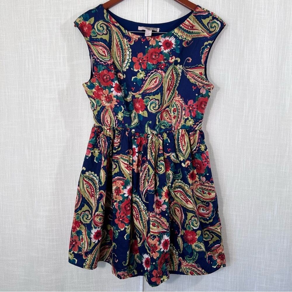 Forever 21 Paisley Floral Spring Swing Navy Dress Size S